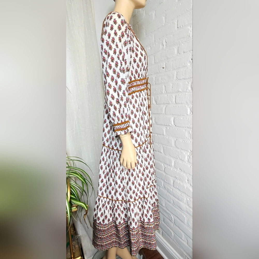 Veronica Beard Allesandra Boho Midi Dress Belted Cotton Size 6 - Picture 8 of 15